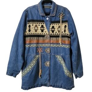 Vintage  90s 220 Hickory Southwestern Denim Coat woman’s oversized large